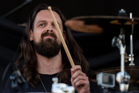 ZAGREB, CROATIA - JUNE 27, 2017: Zagreb Rockfest. Hard Time band drum player Davor Keranovicのeditorial素材