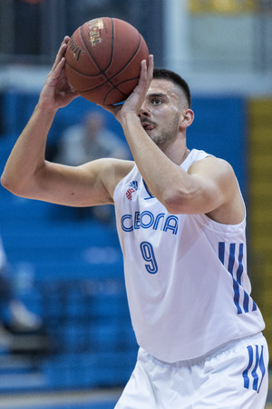 ZAGREB, CROATIA - MAY 09, 2018: Basketball quarter final match between Cibona vs. Skrljevo 116-77. Players in actionのeditorial素材