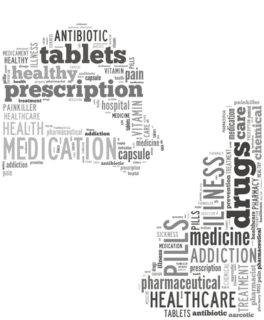 Woman with open mouth taking pill word cloud, backgroundの写真素材