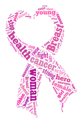 Pink ribbon word cloud with heart shape, support woman in breast cancer fightの写真素材