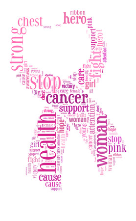 Pink ribbon word cloud with heart shape, support woman in breast cancer fightの写真素材