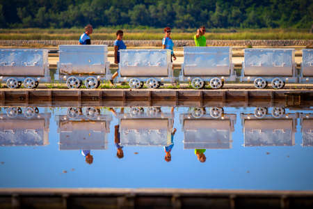 NIN, CROATIA - JULY 19, 2018: People on Salt production tour in Nin Salt production plant in Dalmatiaのeditorial素材