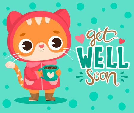 Adorable cat card with messageのイラスト素材