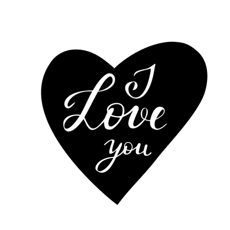 Vector illustration for Valentine's Day. Holiday card with romantic text I Love you. Copy space for text. White, black colors. Design elements for Valentine's day cardのイラスト素材