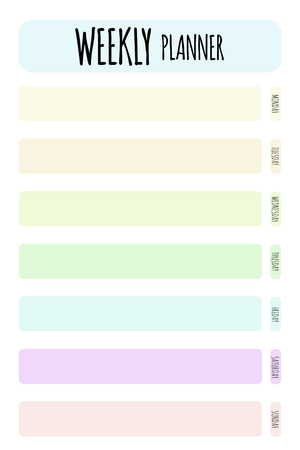 Vector planner. Format A4. Cute page for notes. Notebooks, diary, school accessories. Cute romantic planner page. Planner Template. Organizer and Schedule.のイラスト素材