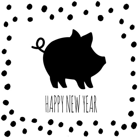 Vector illustration of Pig and 2019 text. Cute piggy silhouette, Zodiac symbol of 2019 New year. Cute cartoon pig useful for invitations, scrapbook, Christmas card, poster, sticker, clip art.の写真素材