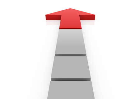 3d red gray arrow high isolated on white backgroundの写真素材