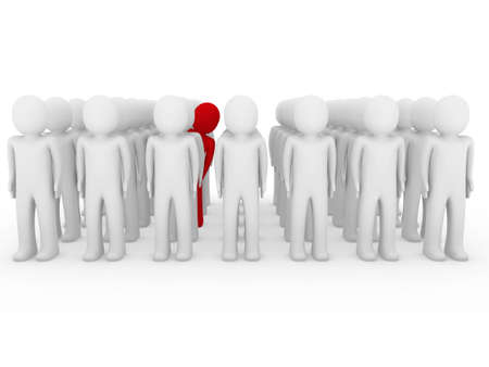 3d human stand crowd red isolated white backgroundの写真素材