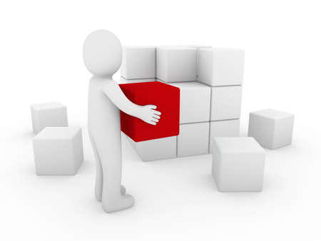 3d human cube box red white success business isolatedの写真素材