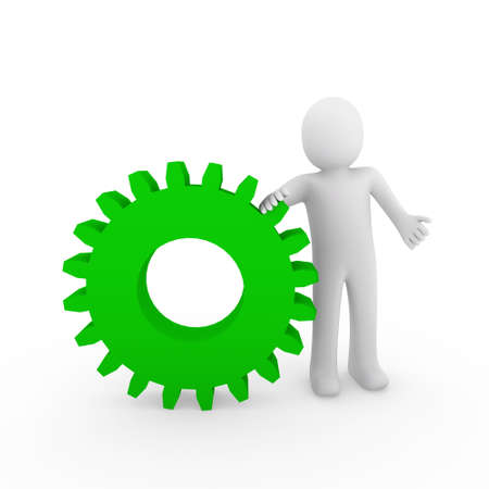 3d human gear green white business isolated backgroundの写真素材