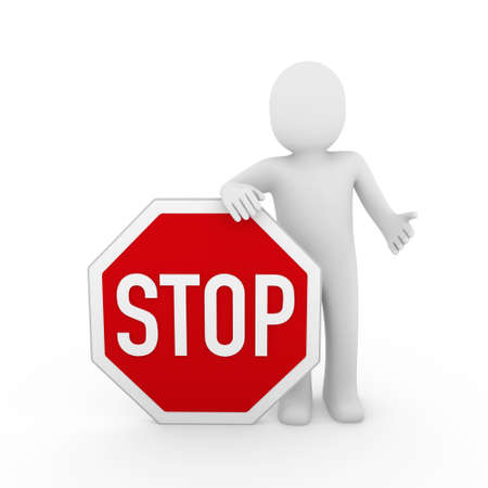 3d human stop red sign white warning symbolの写真素材