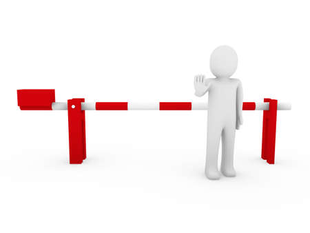 3d human stop barrier red ban warning people whiteの写真素材