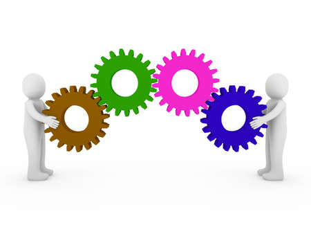 3d human gear green brown pink blue business isolated の写真素材