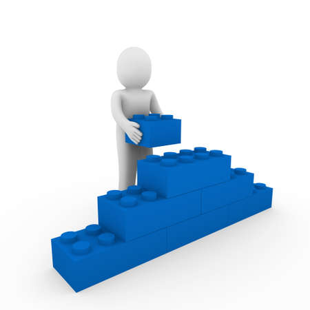 3d human blue stone cube wall puzzle businessの写真素材