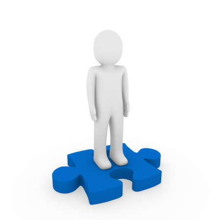 3d human puzzle blue business white success teamwork