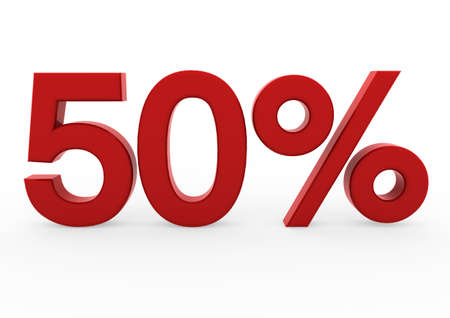 3d red white sale 50 isolated on white backgroundの写真素材