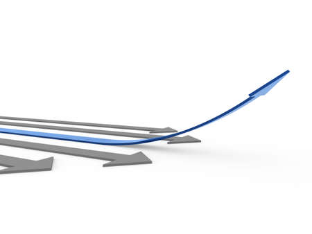 3d blue gray arrow high isolated on white backgroundの写真素材