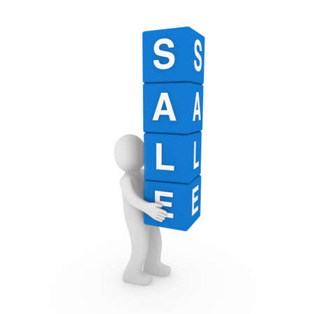 3d sale human blue cube sell business discountの写真素材