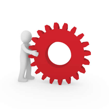 3d gear red human man teamwork business technologyの写真素材