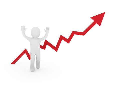 3d human man red graph arrow forward businessの写真素材