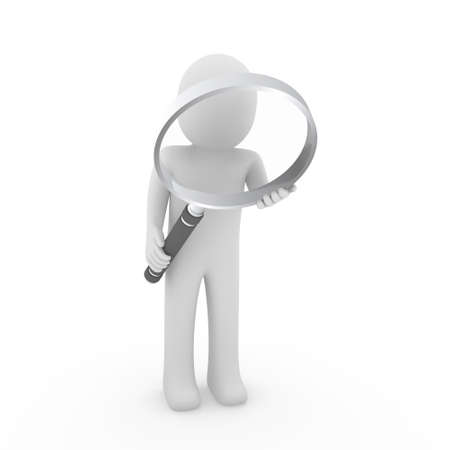 3d man human search magnifying glass lens seekの写真素材