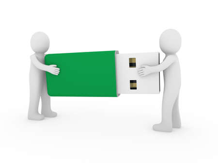 3d human men usb stick green plug memoryの写真素材