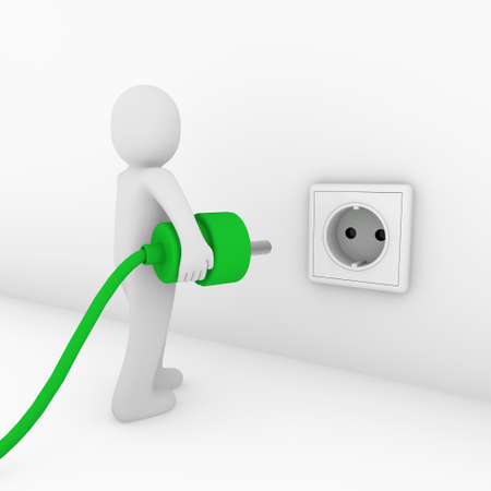 3d man plug socket green energy bio powerの写真素材