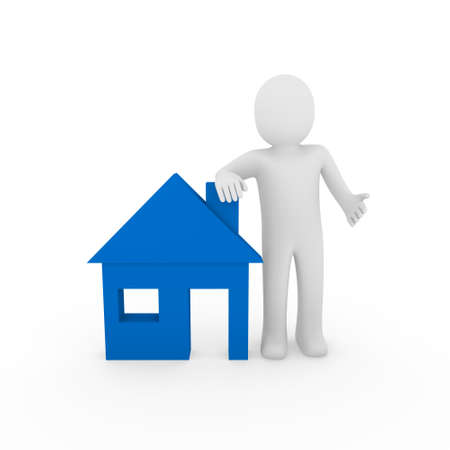 3d man house blue home energie save estateの写真素材