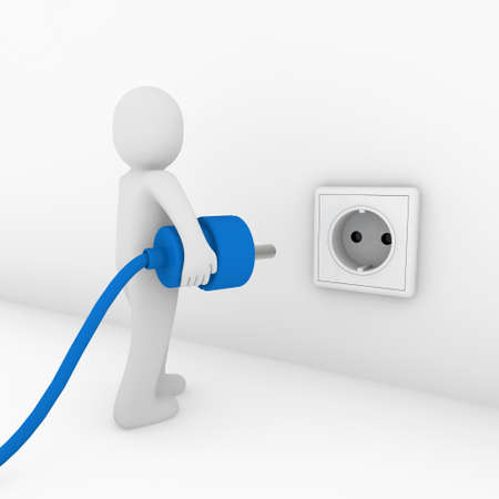 3d man plug socket blue energy bio powerの写真素材