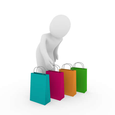3d man sale bag shopping retail pink blue 