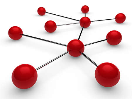 3d red chrome ball network communication whiteの写真素材