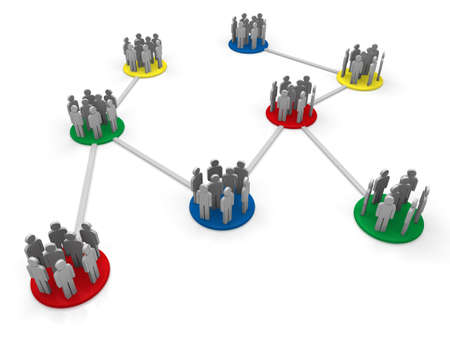3d network team red blue green social connectの写真素材