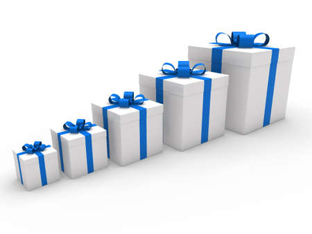 3d gift box ribbon blue white birthdayの写真素材