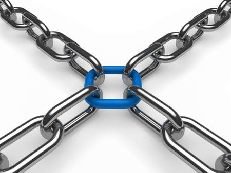 3d chain chrome blue cross security metalの写真素材