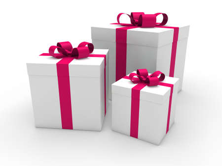 3d gift box pink white christmas ribbonの写真素材