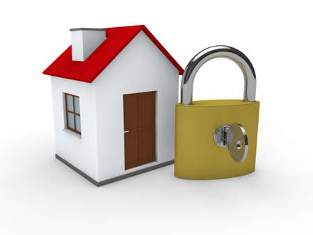 3d house home padlock red security lockの写真素材