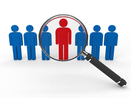 3d magnifying glass team leadership red blueの写真素材