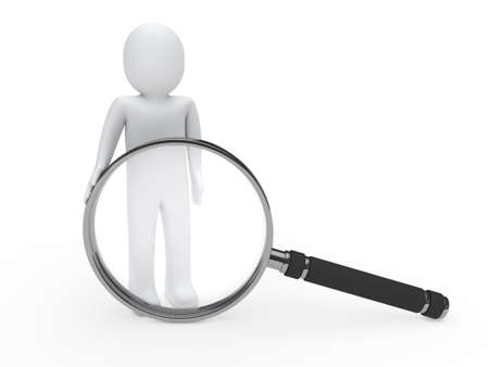 3d man glass magnify lens search look