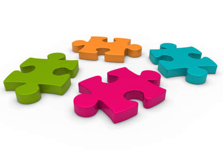 3d puzzle pink blue green orange businessの写真素材