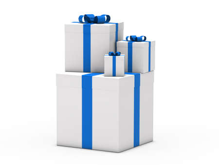 3d gift christmas blue white ribbon surpriseの写真素材
