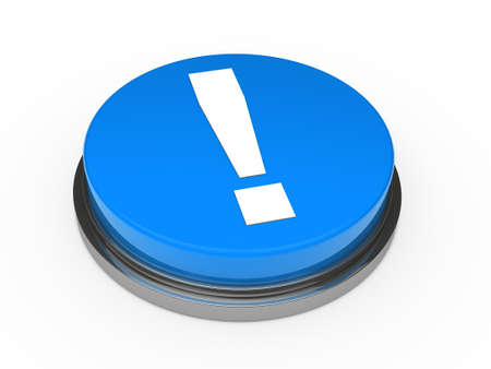 3d blue button exclamation mark white