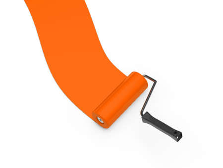 3d paint roller orange color ground whiteの写真素材