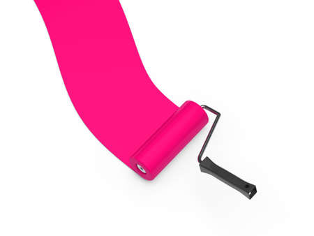 3d paint roller pink color ground whiteの写真素材