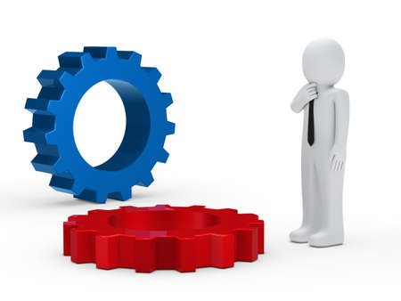 Business man with tie red blue gearの写真素材