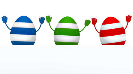 three colorful easter eggs with streak wave hand