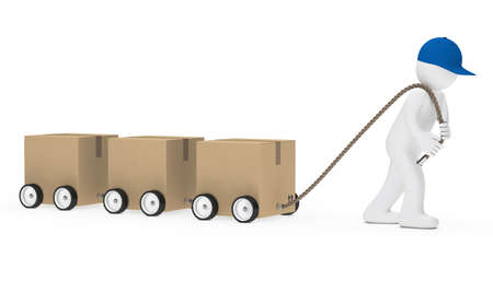 man with blue cap draws package carの写真素材