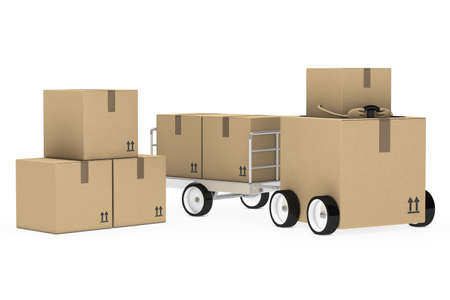 brown package figure pull a metal trailerの写真素材