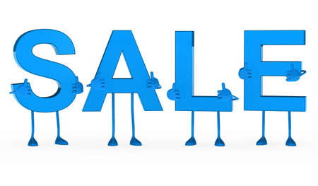 blue sale figure thumbs up white background の写真素材