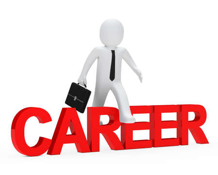 business man jump over blue career wordの写真素材