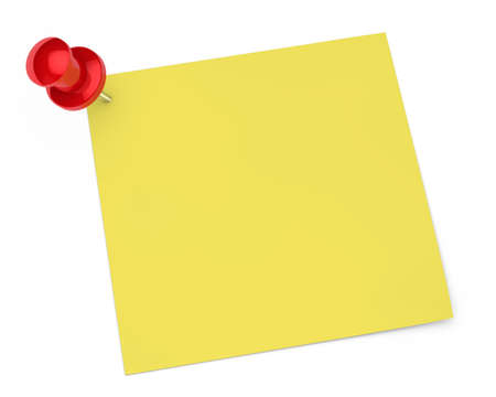 red pin and notepaper on white backgroundの写真素材